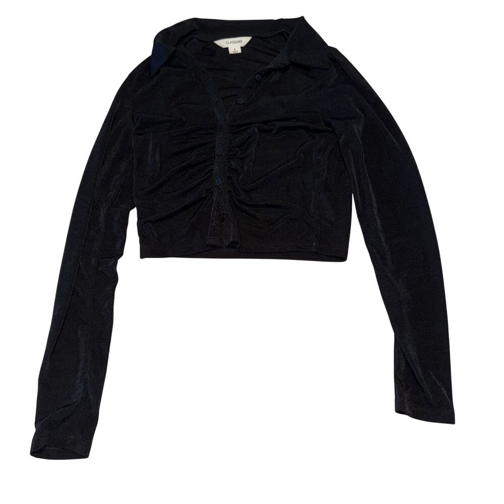 Glassons Black Button Front Collared Long Sleeve … - image 1